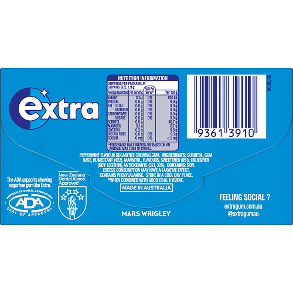 Extra Peppermint Sugar Free Chewing Gum 14 Pack x 24