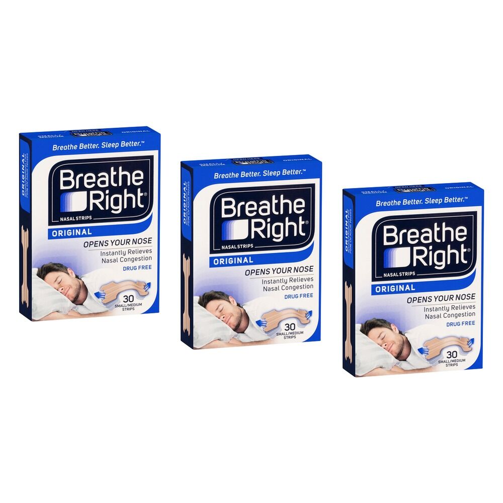 Breathe Right Nasal Strips Tan Regular 30 Pack Bundle of 3