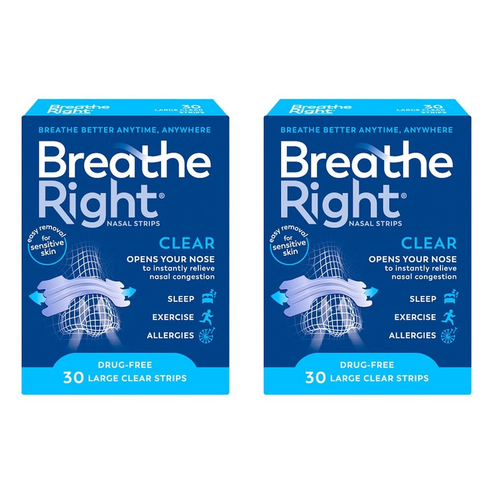 Breathe Right Nasal Strips Clear Large 30 Pack Bundle of 2
