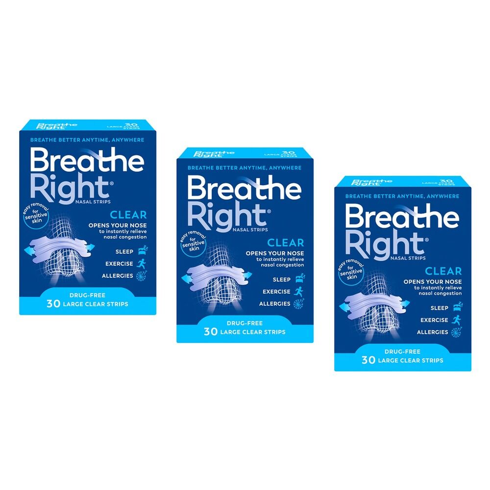 Breathe Right Nasal Strips Clear Large 30 Pack Bundle of 3