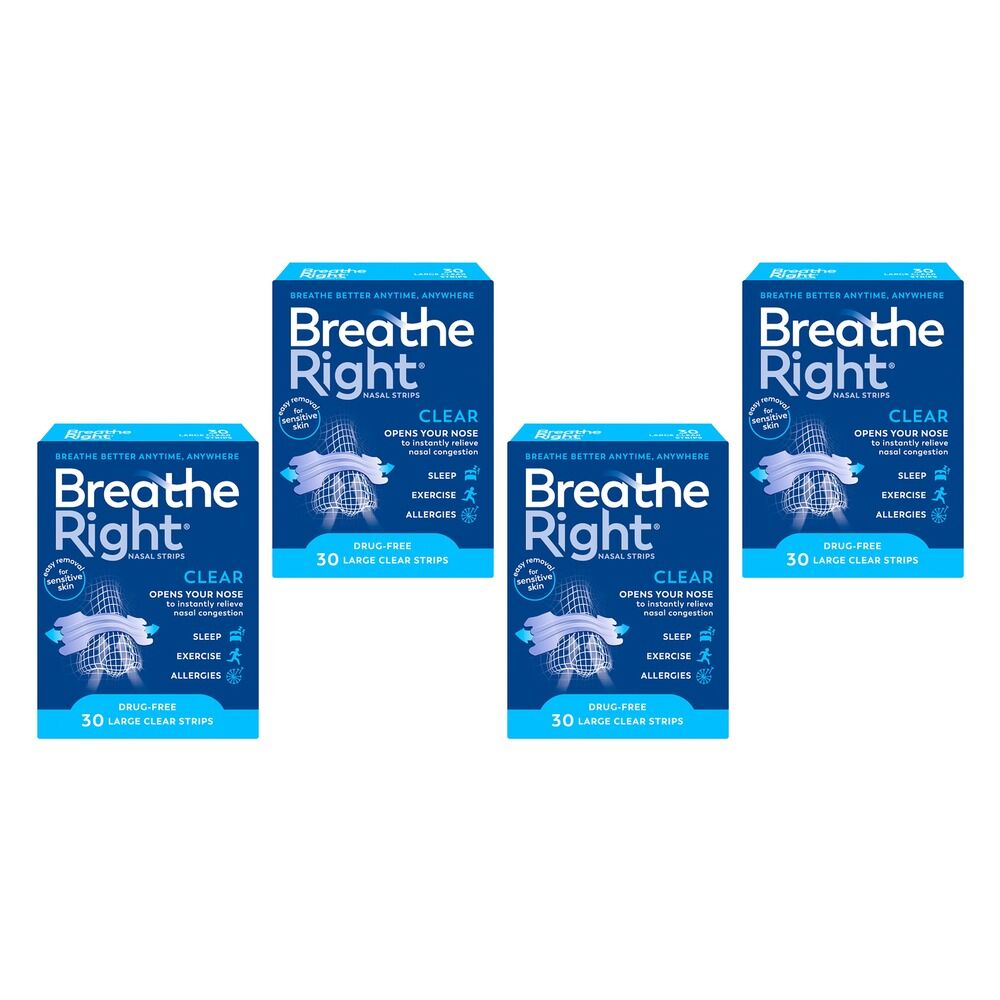 Breathe Right Nasal Strips Clear Large 30 Pack Bundle of 4