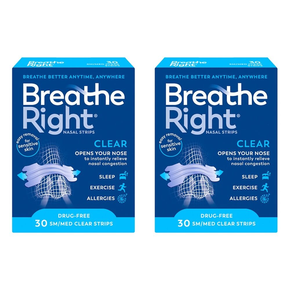 Breathe Right Nasal Strips Clear Regular 30 Pack Bundle of 2
