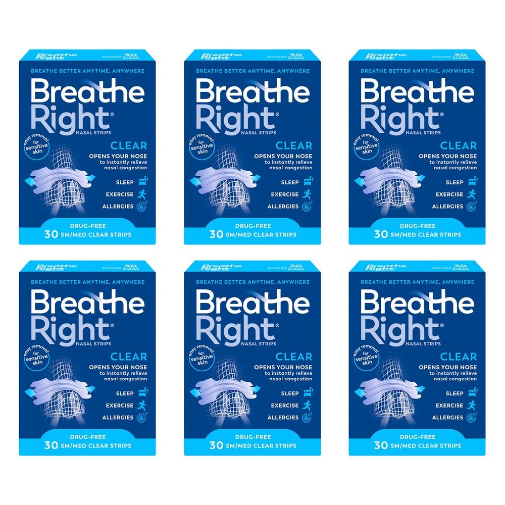 Breathe Right Nasal Strips Clear Regular 30 Pack Bundle of 6
