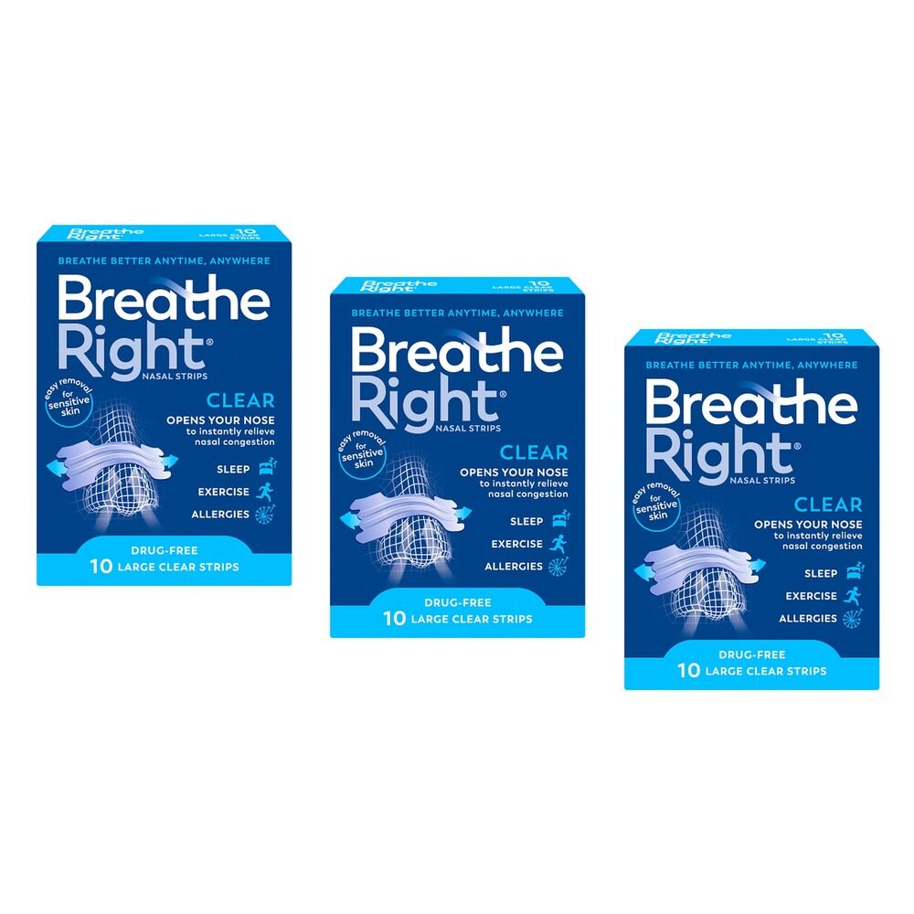 Breathe Right Nasal Strips Clear Large 10 Pack Bundle of 3