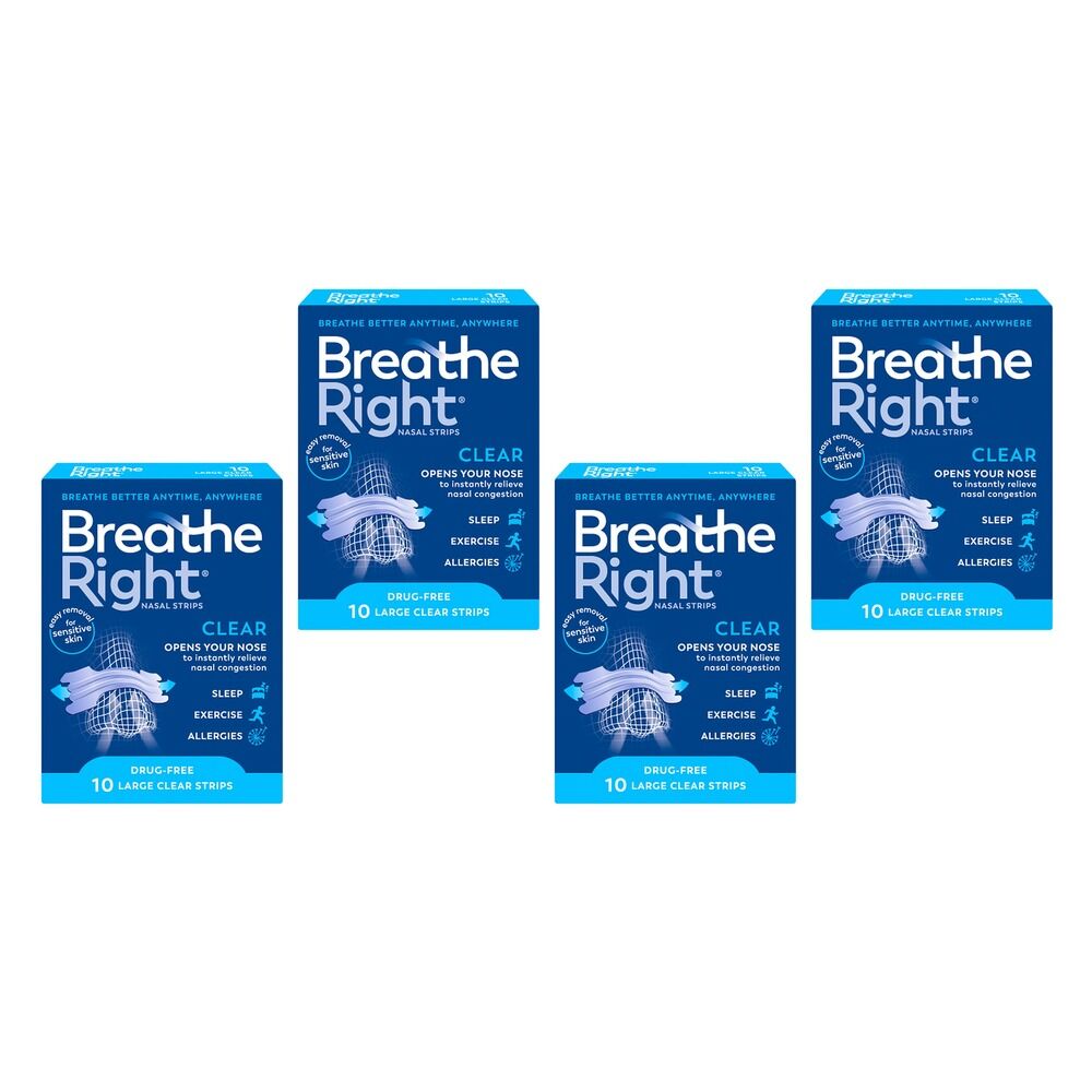 Breathe Right Nasal Strips Clear Large 10 Pack Bundle of 4