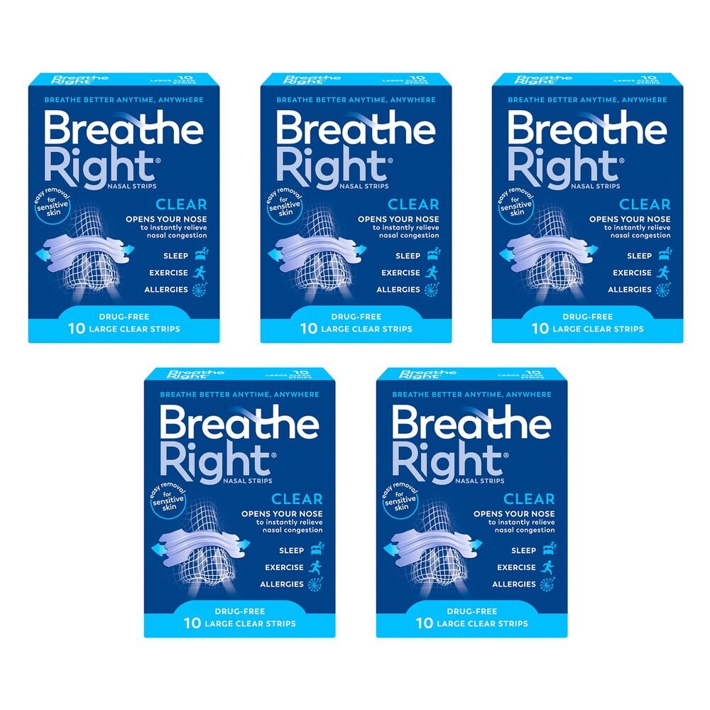 Breathe Right Nasal Strips Clear Large 10 Pack Bundle of 5