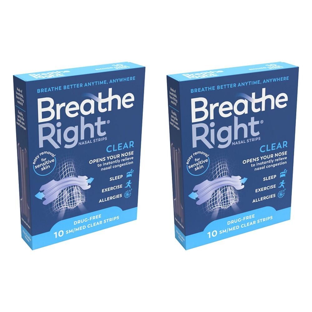 Breathe Right Nasal Strips Clear Regular 10 Pack Bundle of 2