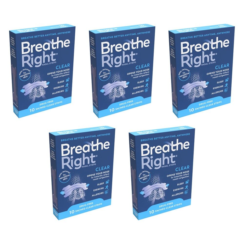 Breathe Right Nasal Strips Clear Regular 10 Pack Bundle of 5