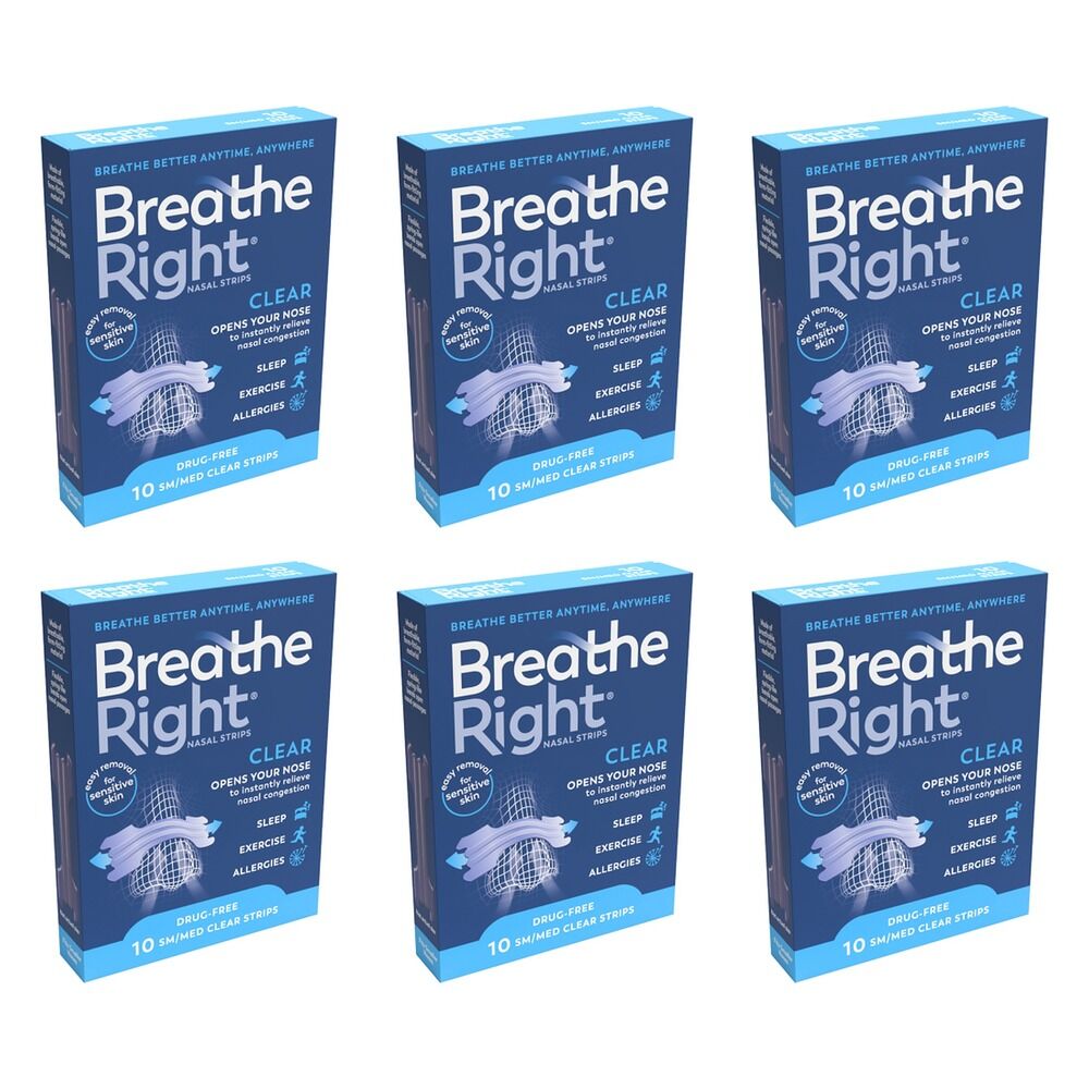 Breathe Right Nasal Strips Clear Regular 10 Pack Bundle of 6