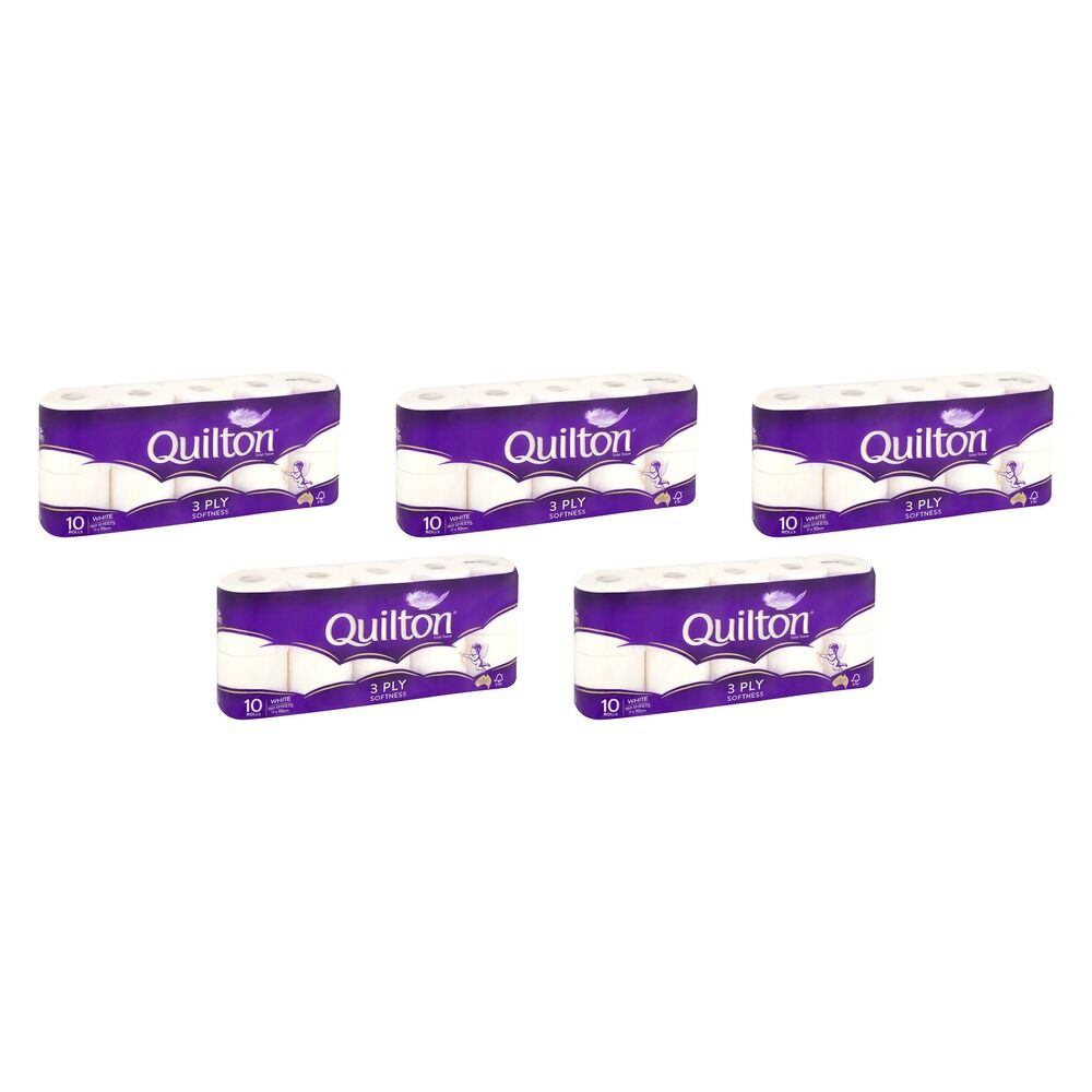 Quilton Classic White 3 Ply Toilet Tissue 10 Pack x 6 Bundle of 5