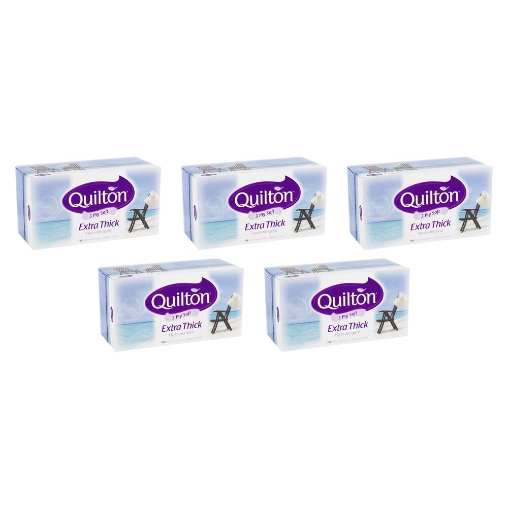 Quilton Classic White 3 Ply Facial Tissues 12 x 110 Tissues Bundle of 5