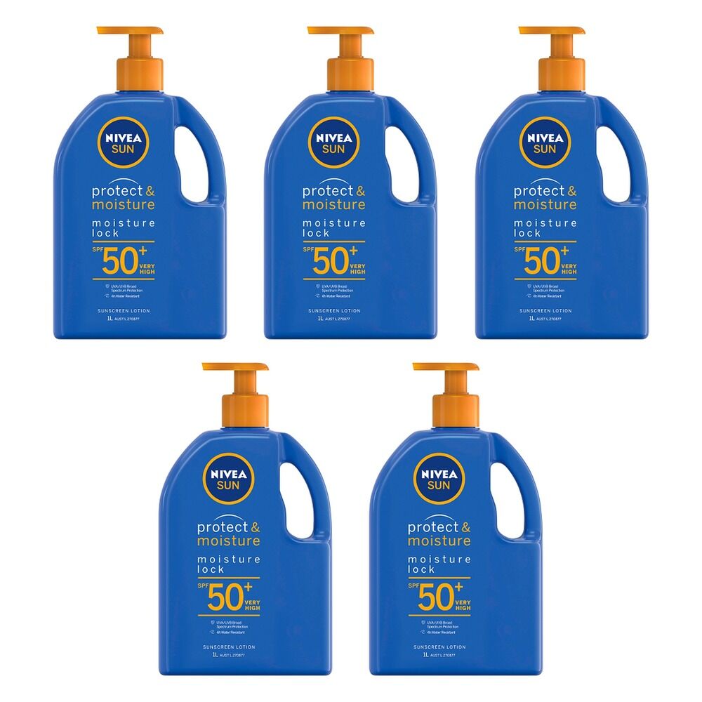 Nivea Protect & Moisture Moisture Lock SPF50+ Sunscreen Lotion 1L Pack of 5