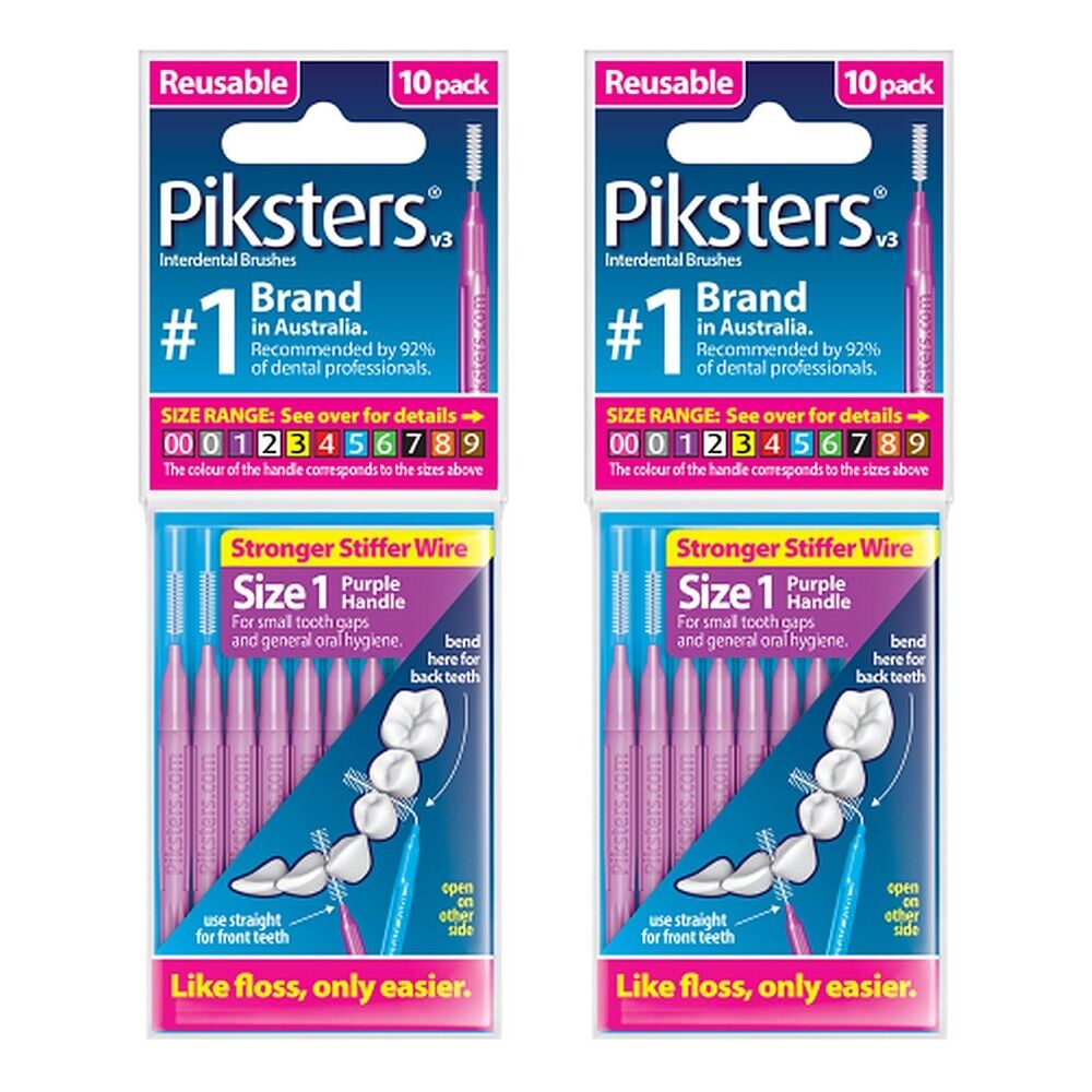Piksters Interdental Brush Purple Size 1 10 Pack Bundle of 2