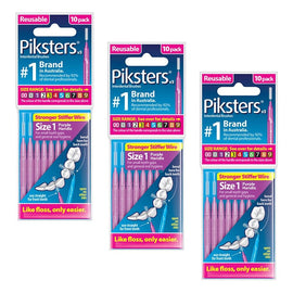 Piksters Interdental Brush Purple Size 1 10 Pack Bundle of 3