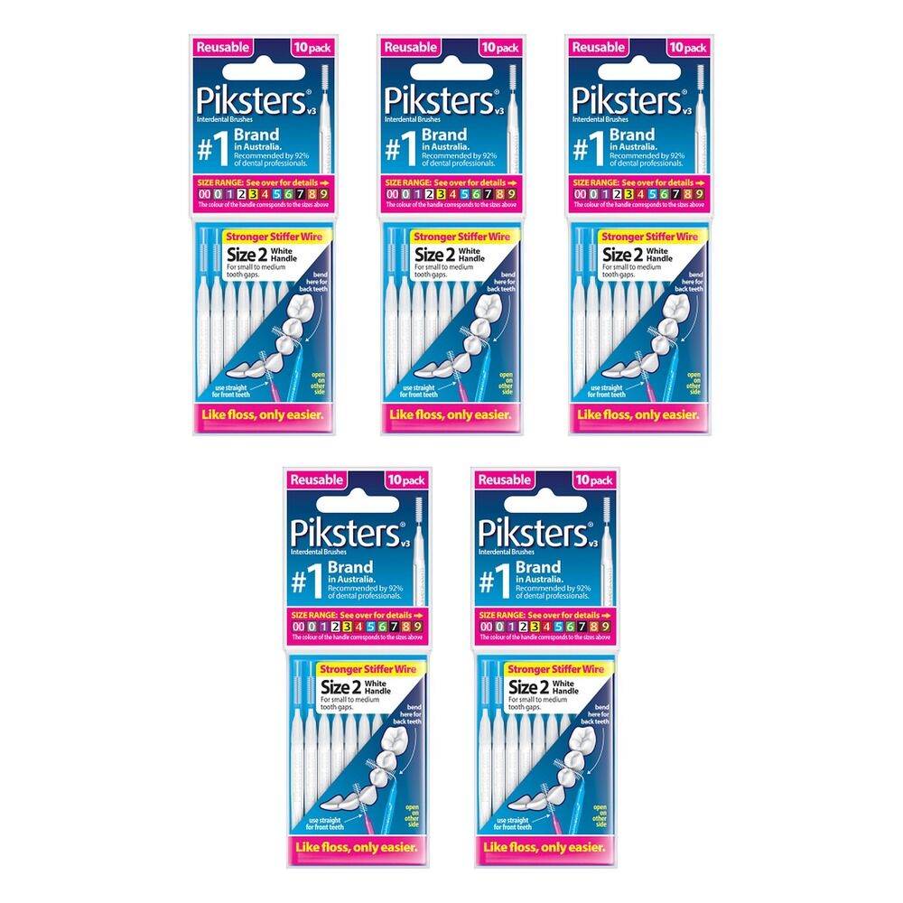 Piksters Interdental Brush Size 2 10 Pack Bundle of 5