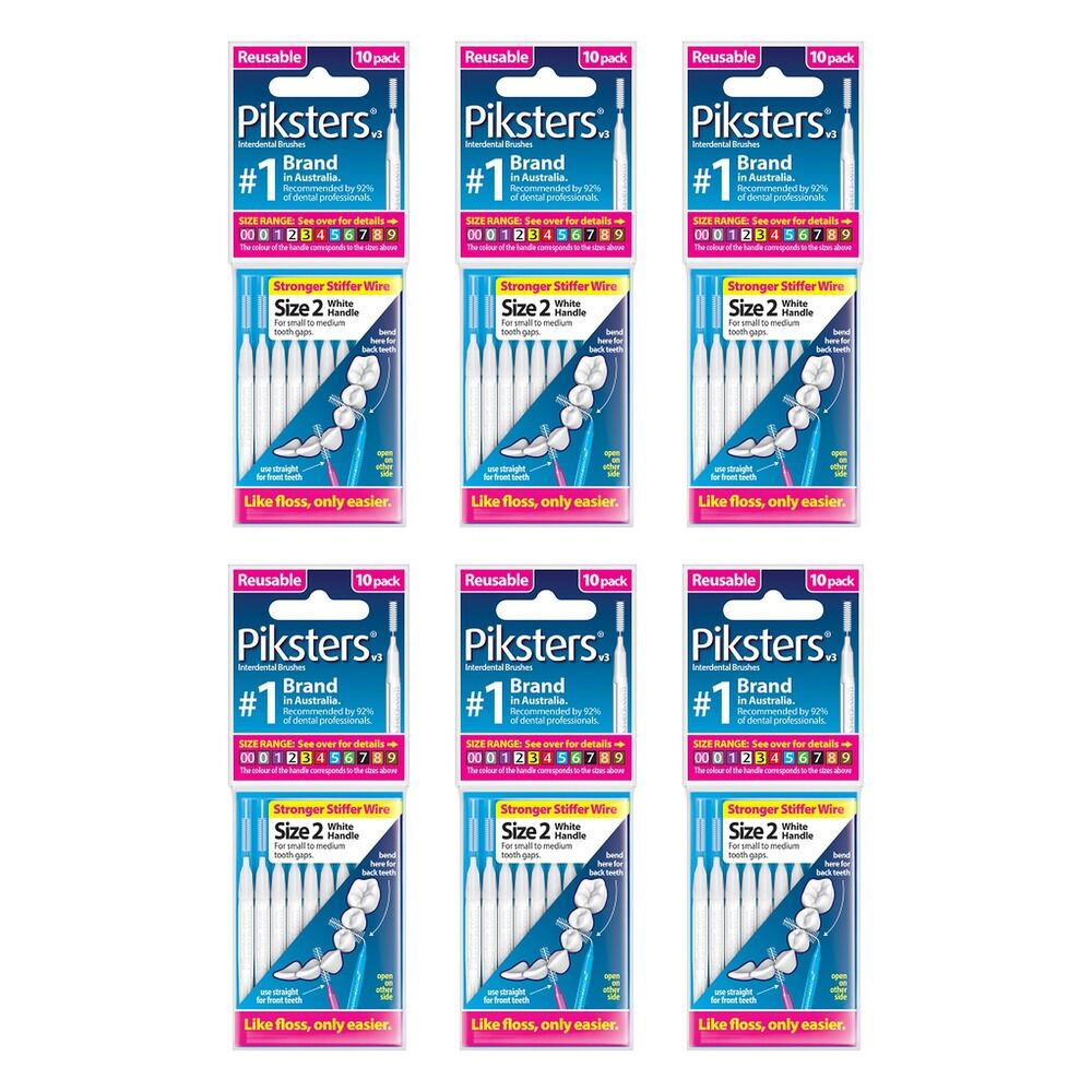 Piksters Interdental Brush Size 2 10 Pack Bundle of 6