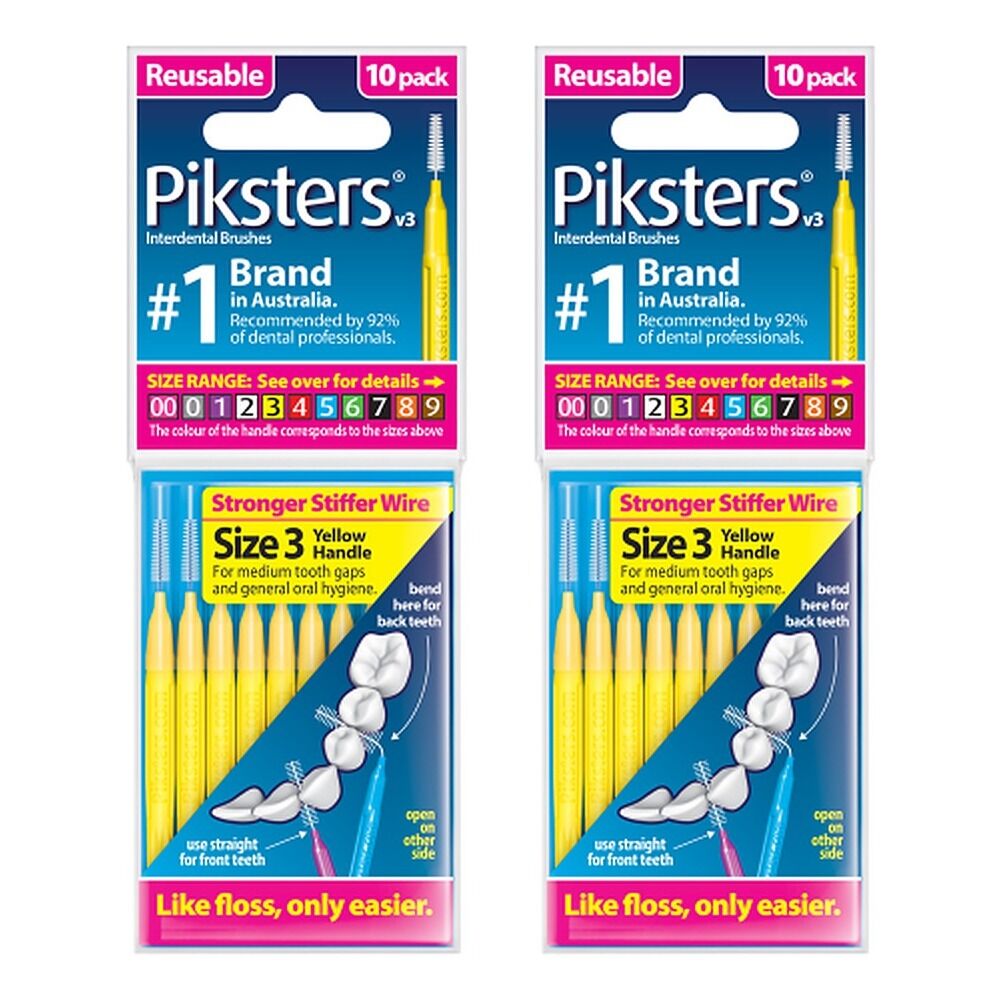 Piksters Interdental Brush Yellow Size 3 10 Pack Bundle of 2