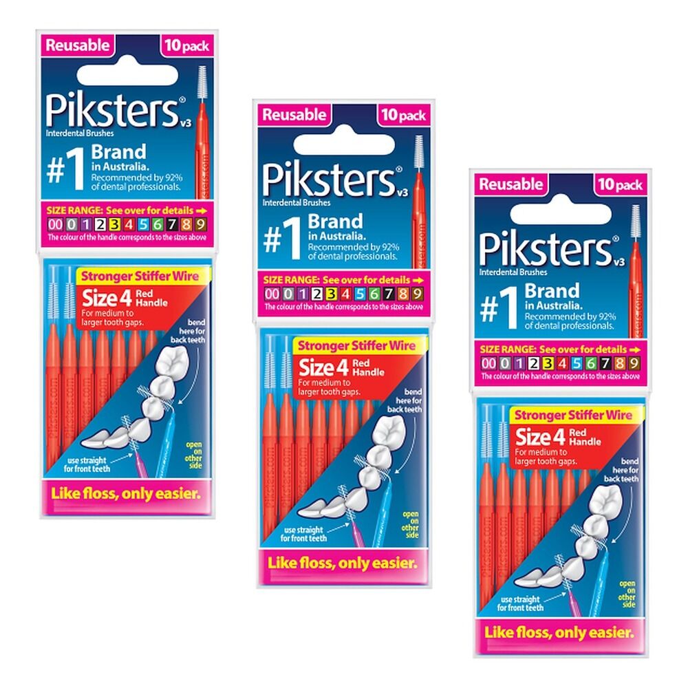 Piksters Interdental Brush Size 4 10 Pack Bundle of 3