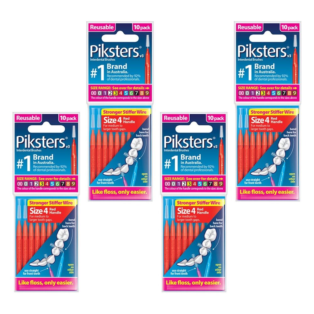 Piksters Interdental Brush Size 4 10 Pack Bundle of 4