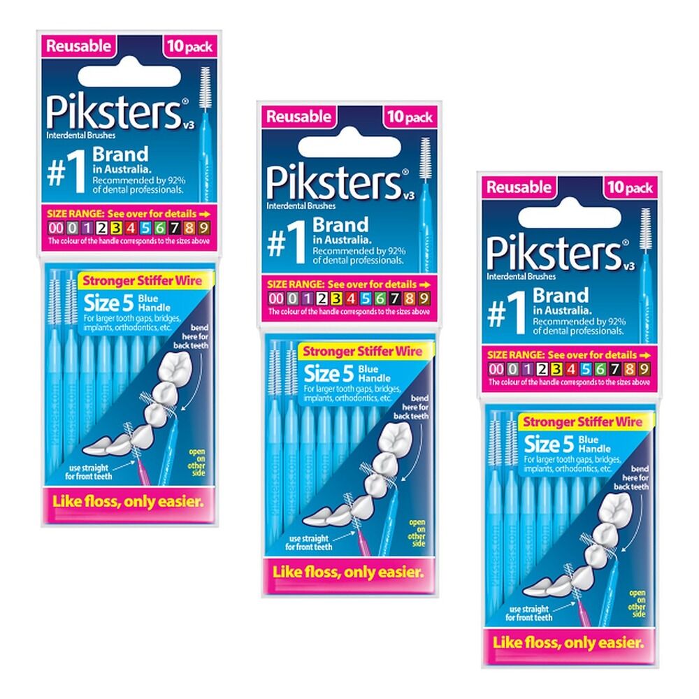 Piksters Interdental Brushes Size 5 Blue 10 Pack Bundle of 3