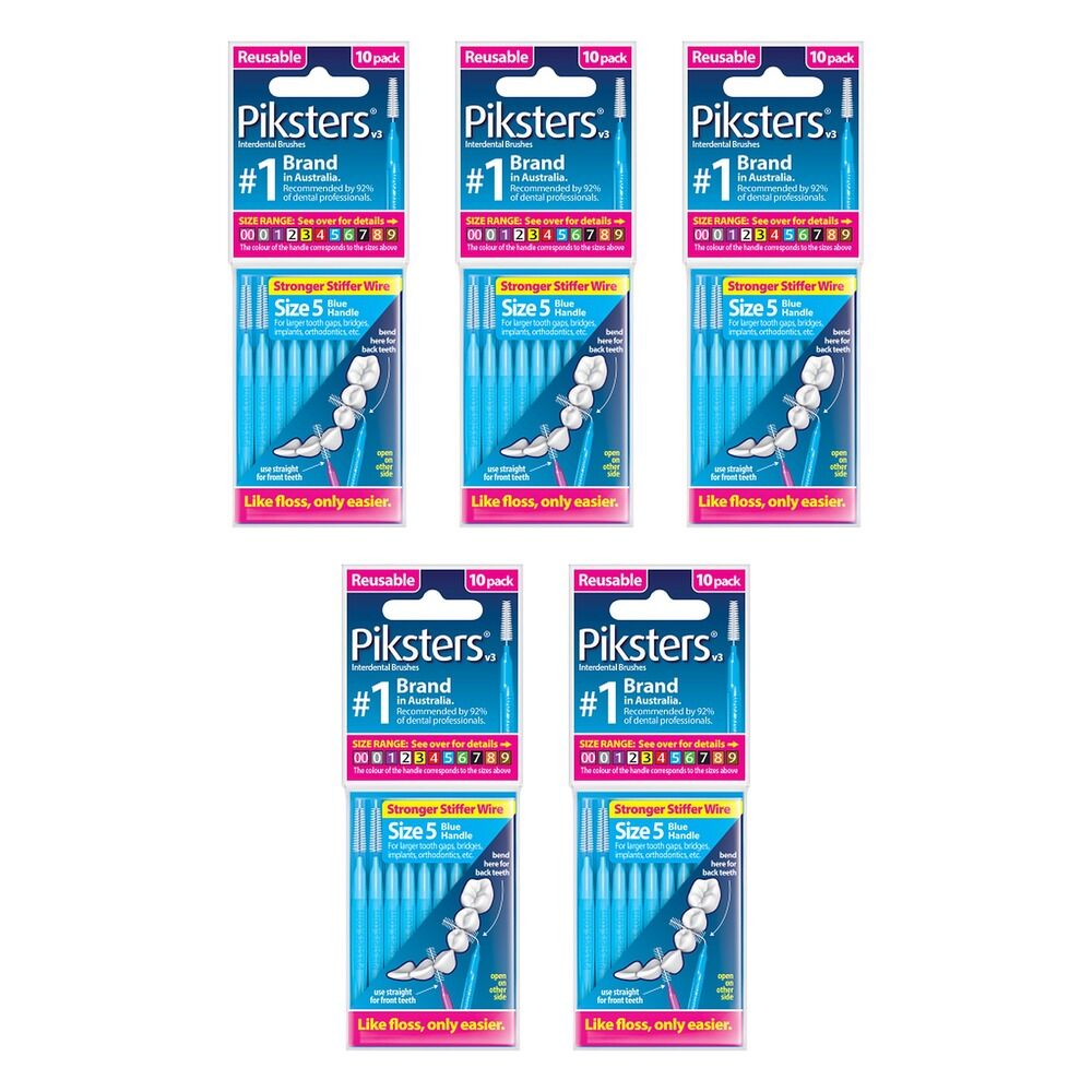 Piksters Interdental Brushes Size 5 Blue 10 Pack Bundle of 5