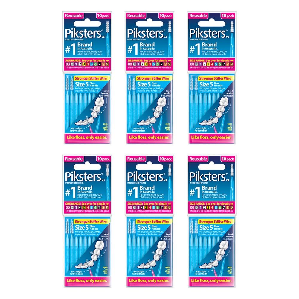 Piksters Interdental Brushes Size 5 Blue 10 Pack Bundle of 6