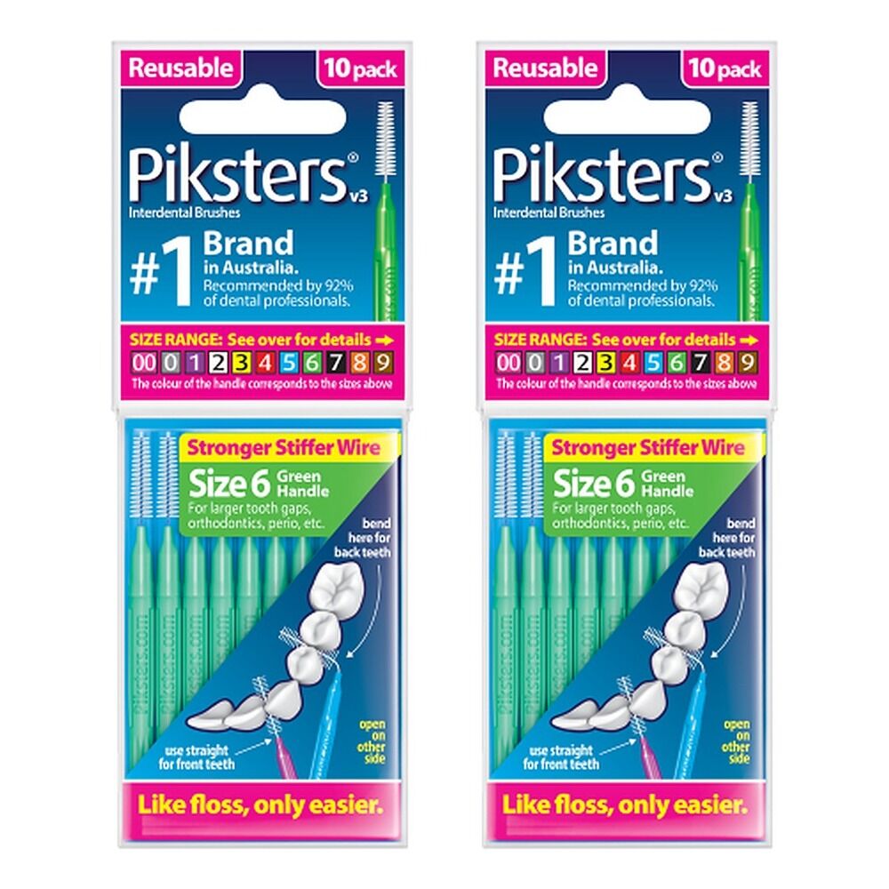 Piksters Interdental Brush Green Handle Size 6 10 Pack Bundle of 2