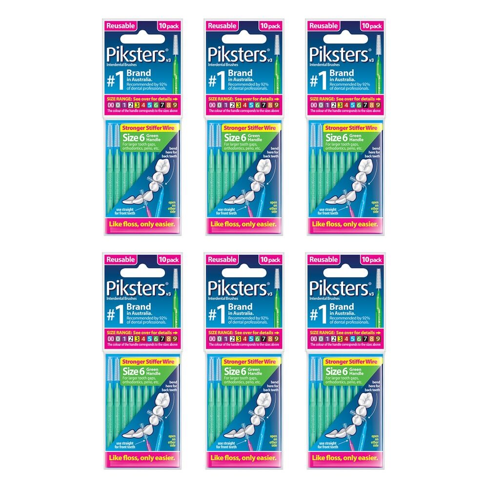 Piksters Interdental Brush Green Handle Size 6 10 Pack Bundle of 6