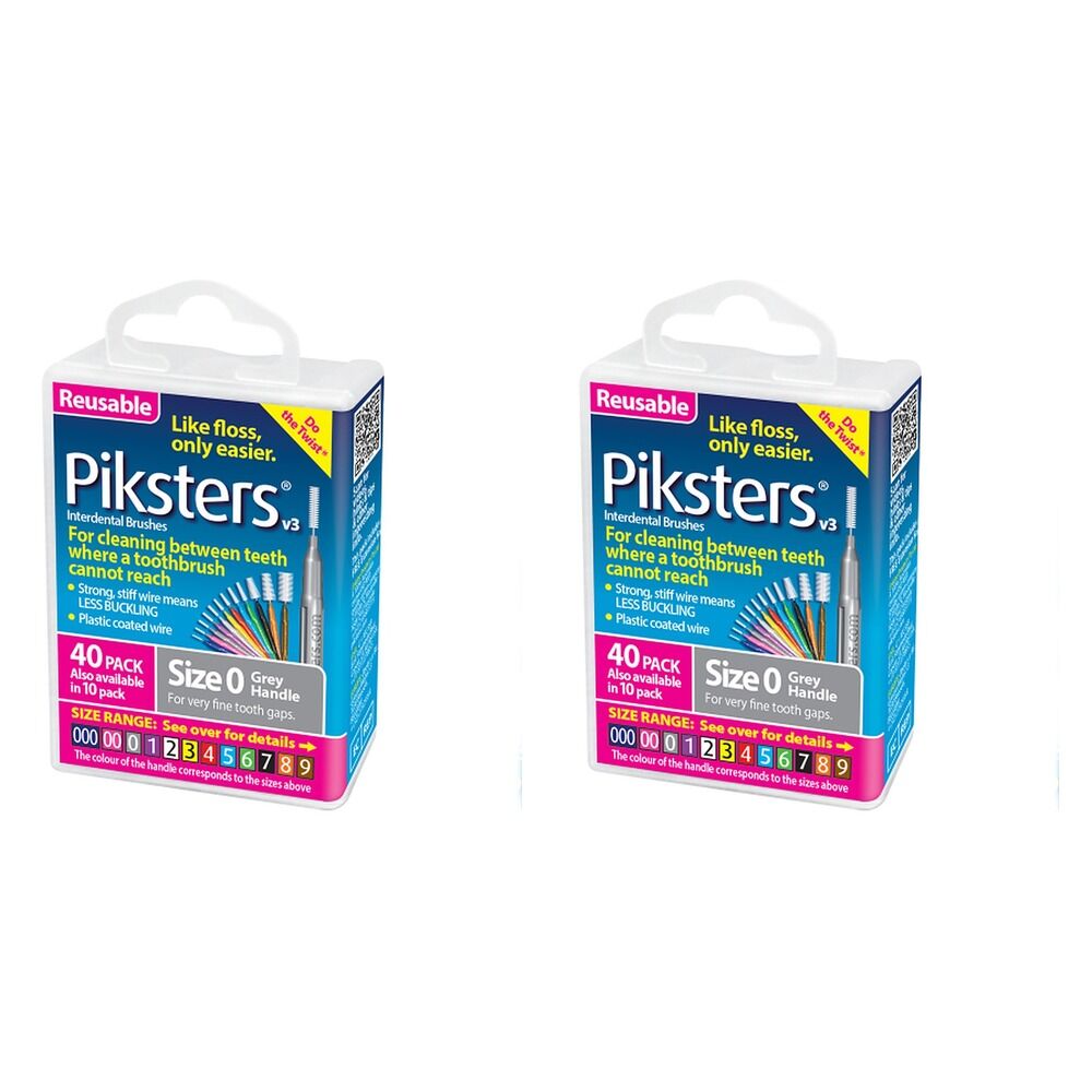Piksters Interdental Brushes Grey Size 0 40 Pack Bundle of 2