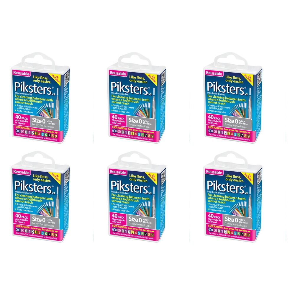 Piksters Interdental Brushes Grey Size 0 40 Pack Bundle of 6