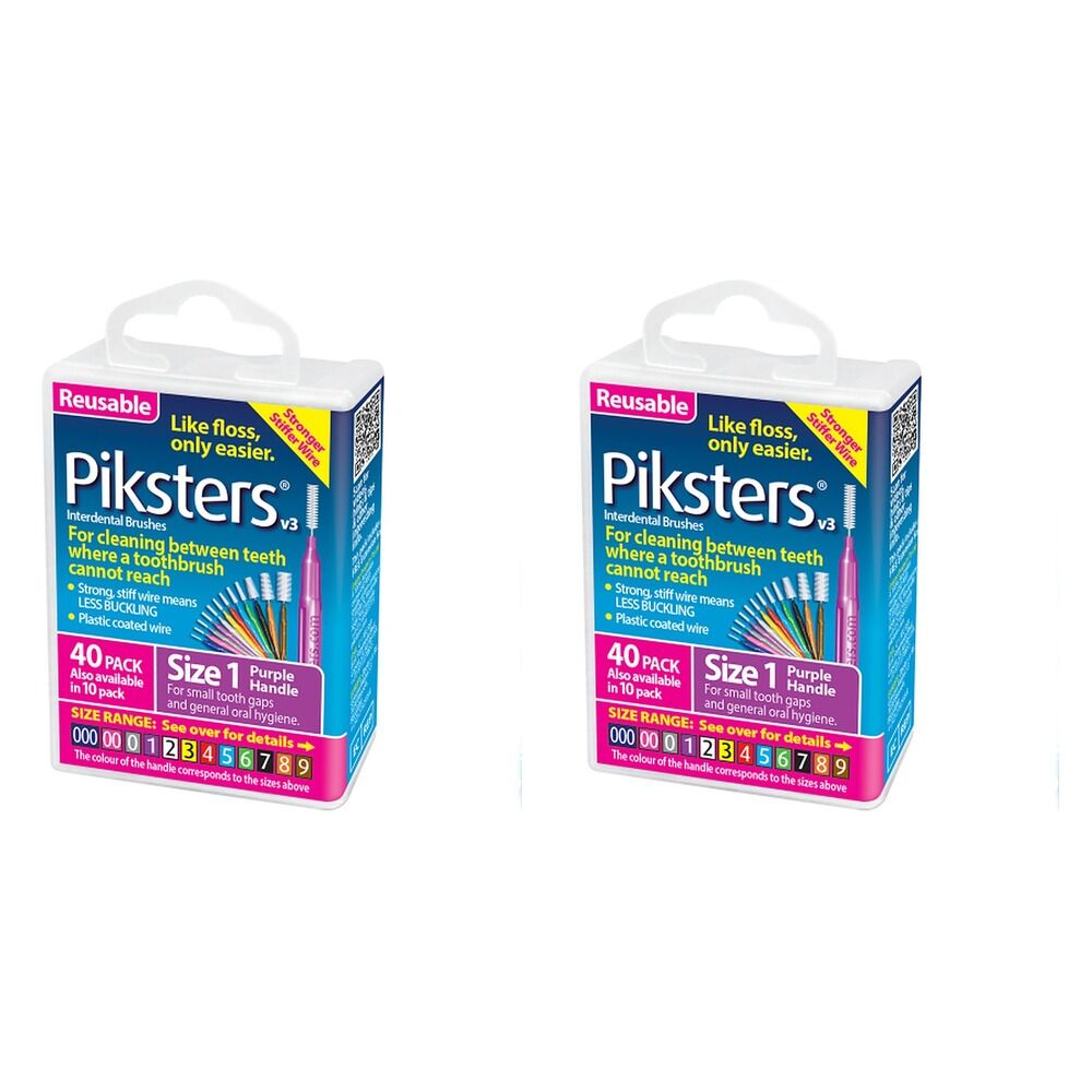 Piksters Interdental Brushes Purple Size 1 40 Pack Bundle of 2