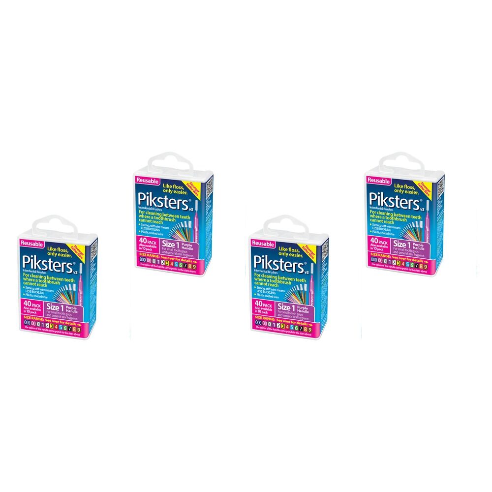 Piksters Interdental Brushes Purple Size 1 40 Pack Bundle of 4