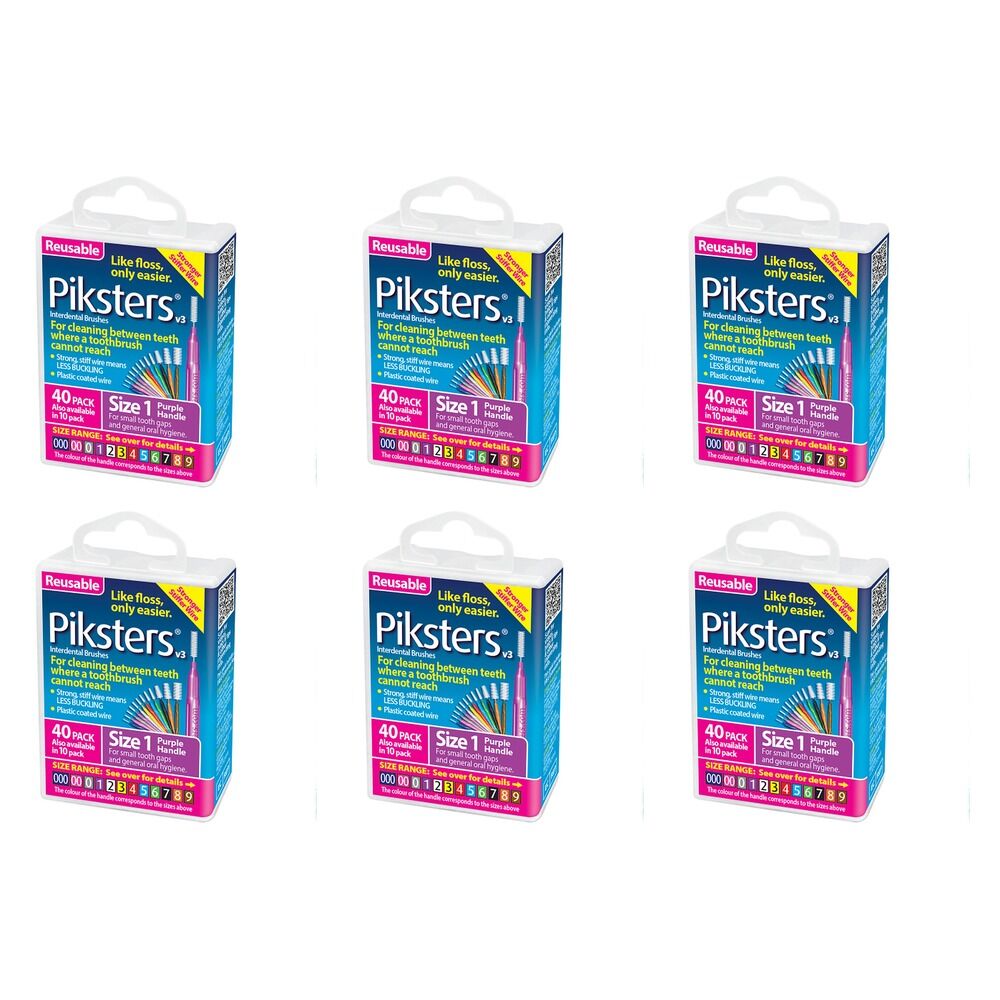 Piksters Interdental Brushes Purple Size 1 40 Pack Bundle of 6