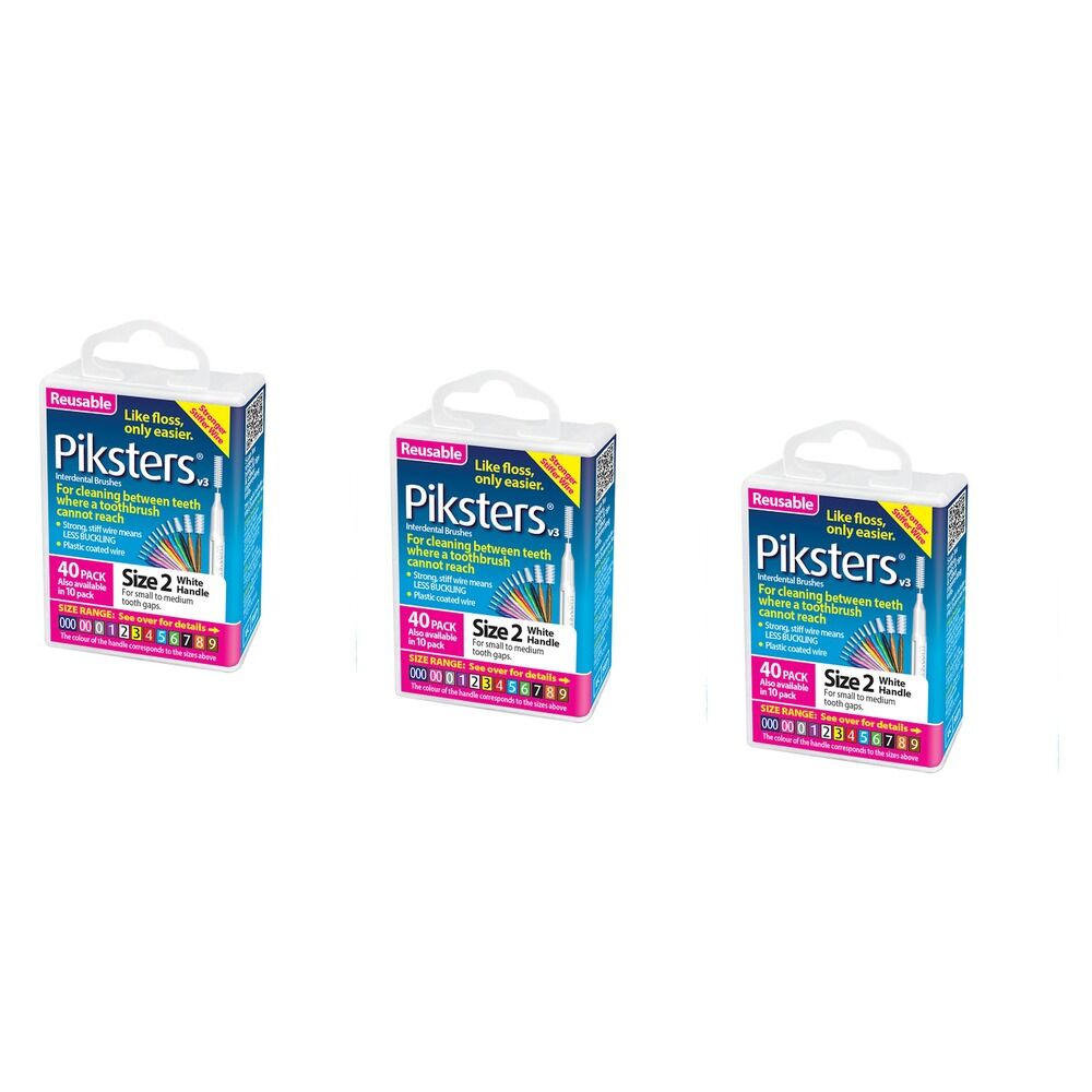 Piksters Interdental Brushes White Size 2 40 Pack Bundle of 3