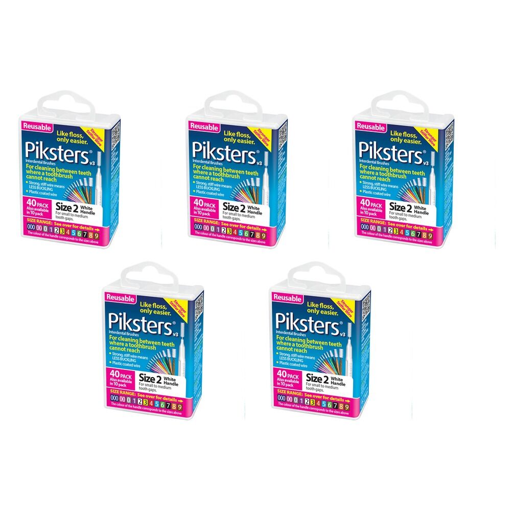 Piksters Interdental Brushes White Size 2 40 Pack Bundle of 5