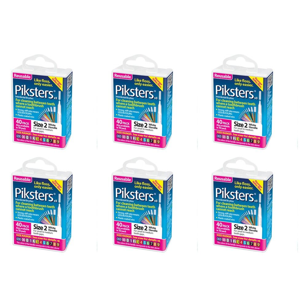 Piksters Interdental Brushes White Size 2 40 Pack Bundle of 6