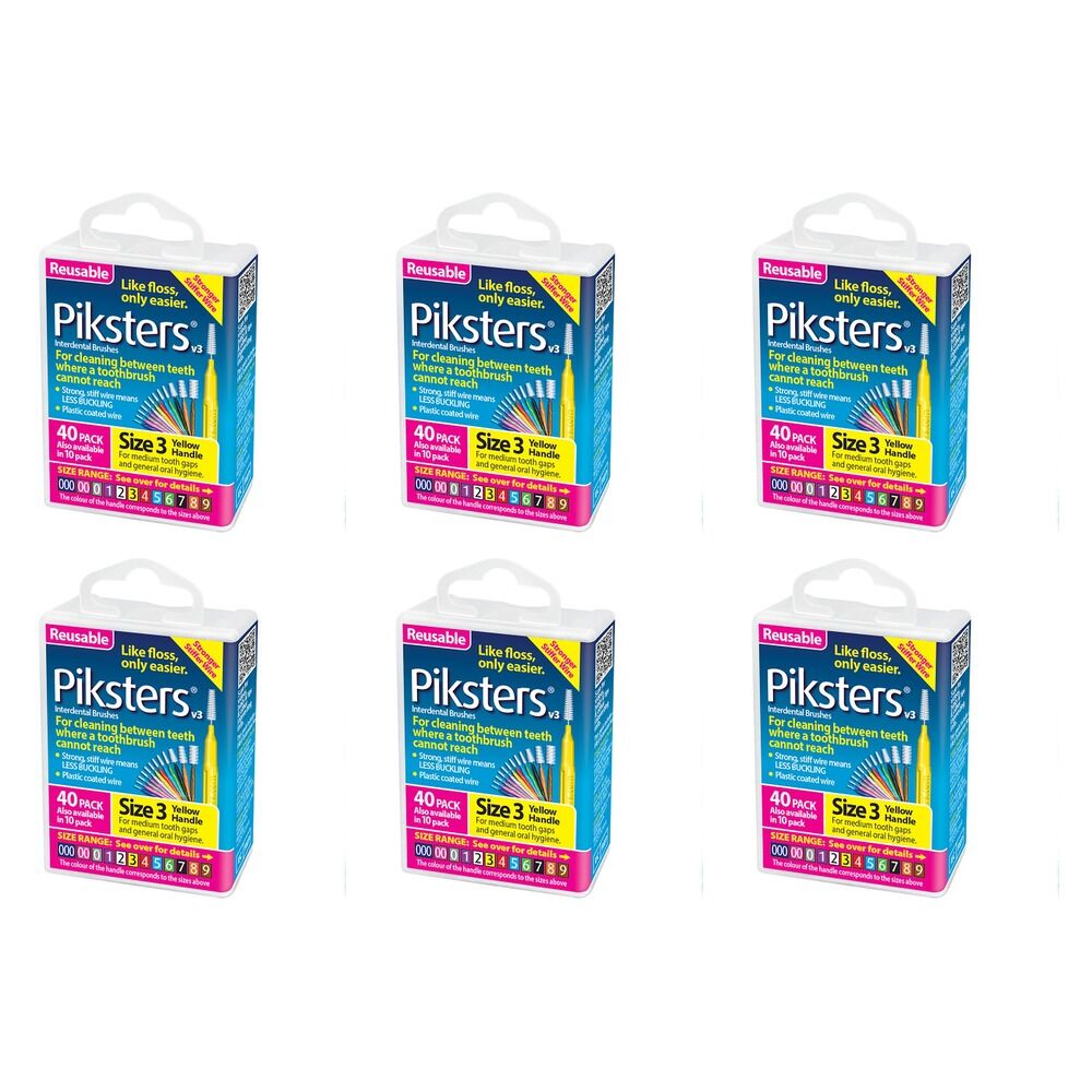 Piksters Interdental Brushes Yellow Size 3 40 Pack Bundle of 6