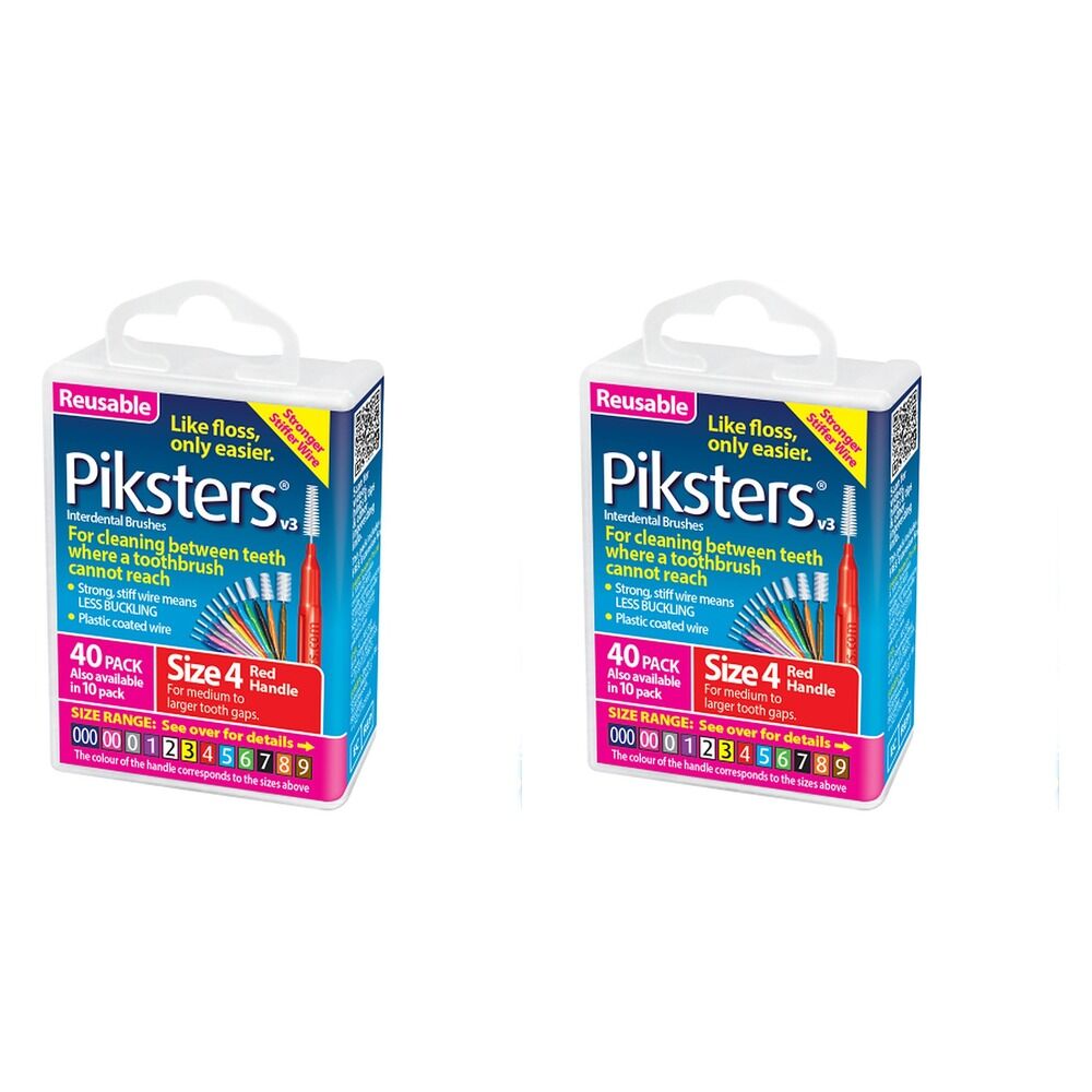 Piksters Interdental Brushes Red Size 4 40 Pack Bundle of 2