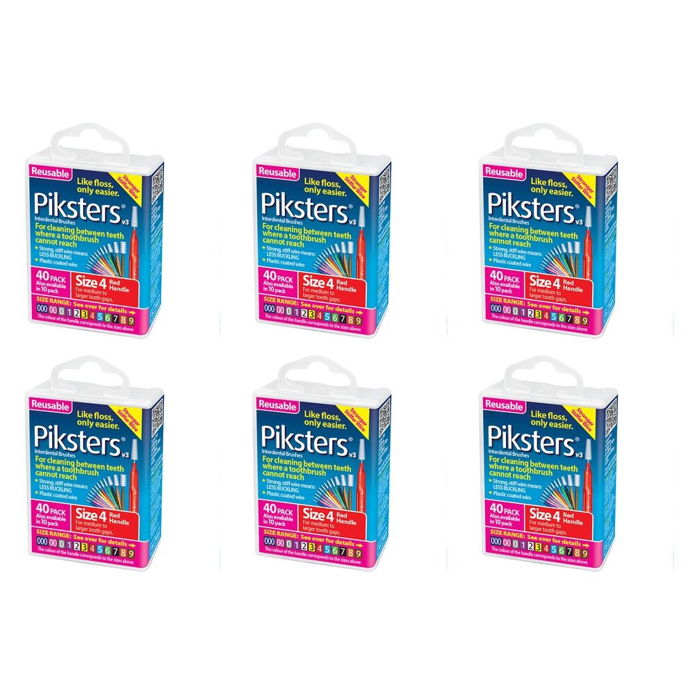 Piksters Interdental Brushes Red Size 4 40 Pack Bundle of 6