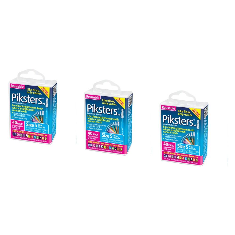Piksters Interdental Brushes Blue Size 5 40 Pack Bundle of 3