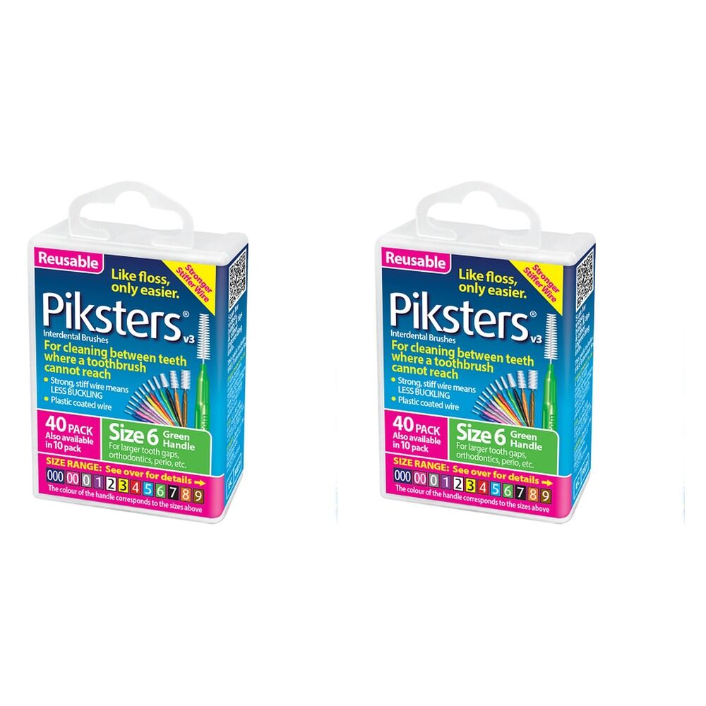 Piksters Interdental Brushes Green Size 6 40 Pack Bundle of 2