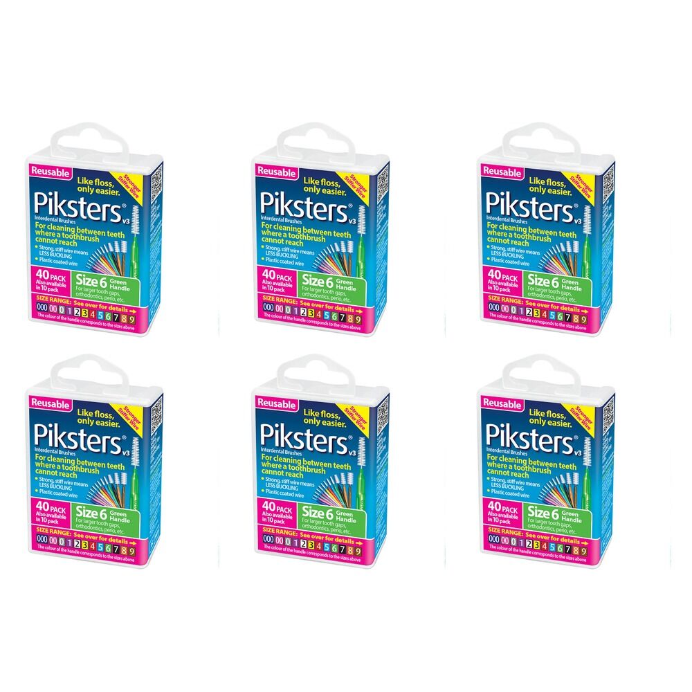 Piksters Interdental Brushes Green Size 6 40 Pack Bundle of 6