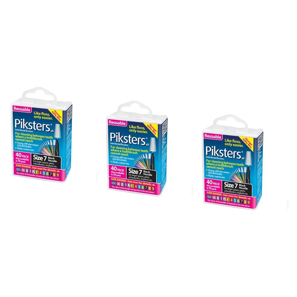 Piksters Interdental Brushes Black Size 7 40 Pack Bundle of 3