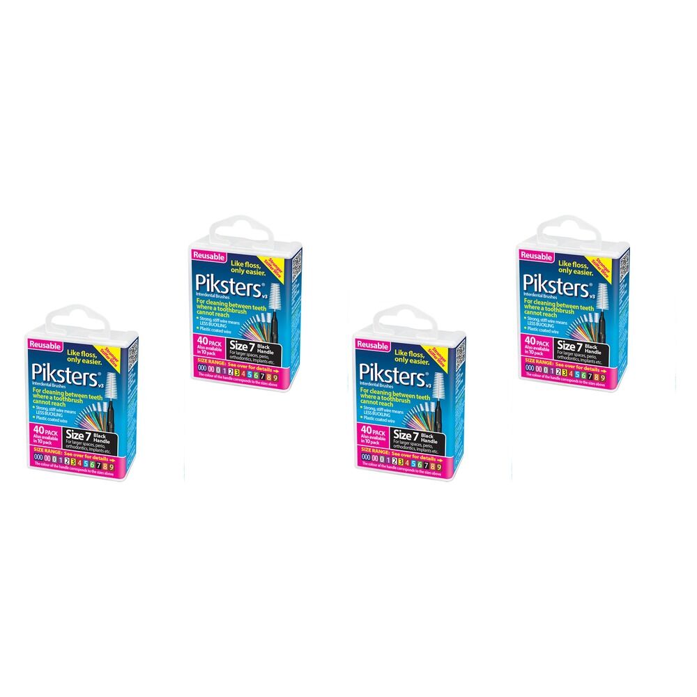 Piksters Interdental Brushes Black Size 7 40 Pack Bundle of 4