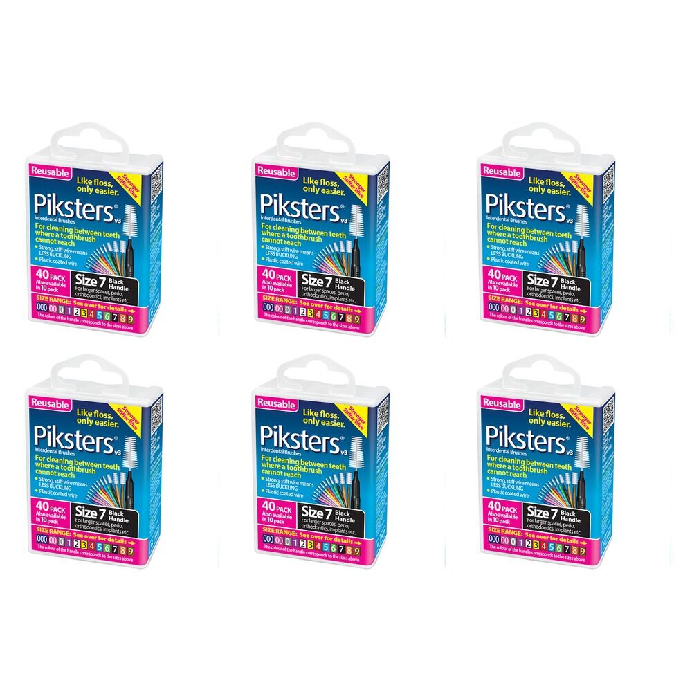 Piksters Interdental Brushes Black Size 7 40 Pack Bundle of 6