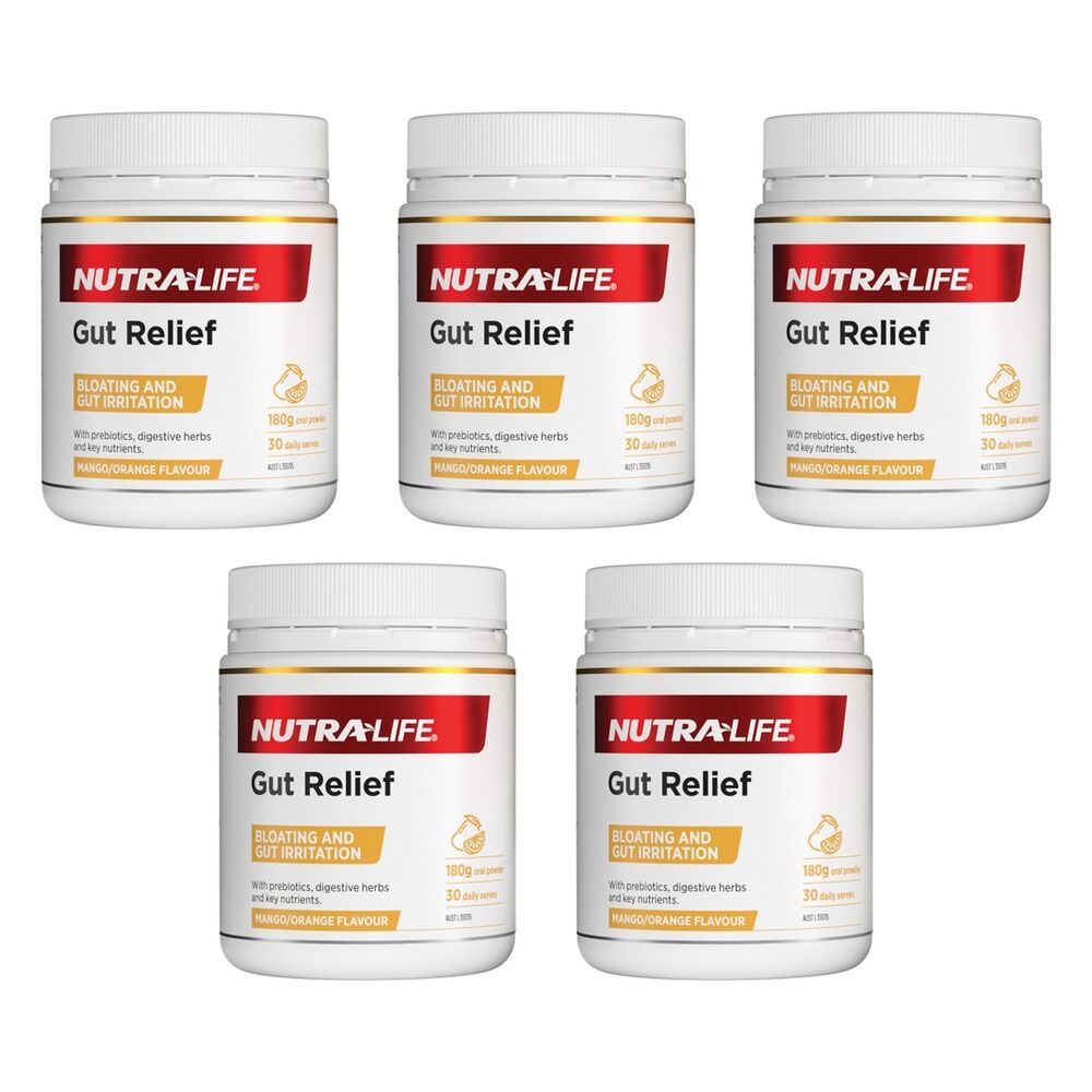 Nutra-Life Gut Relief Mango/Orange 180g Oral Powder Pack of 5