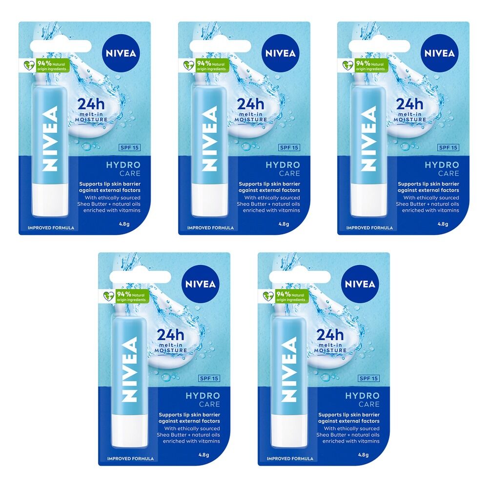NIVEA 24h Melt-In Moisture Hydro Care SPF15 Lip Balm 4.8g Pack of 5