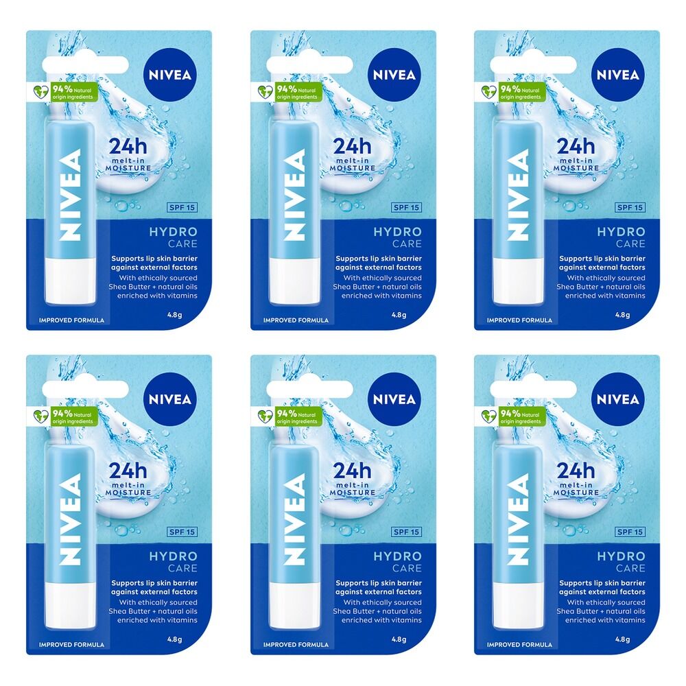 NIVEA 24h Melt-In Moisture Hydro Care SPF15 Lip Balm 4.8g Pack of 6