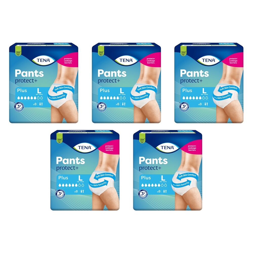 Tena Pants Plus Large 8 Pack x 2 Bundle of 5
