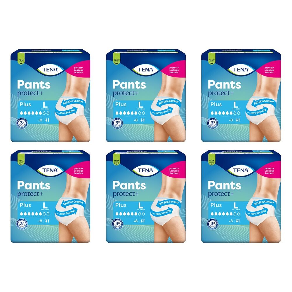 Tena Pants Plus Large 8 Pack x 2 Bundle of 6